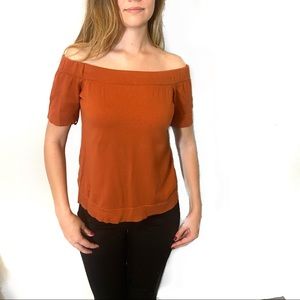THE LIMITED off the shoulder short sleeve sweater top blouse orange size medium